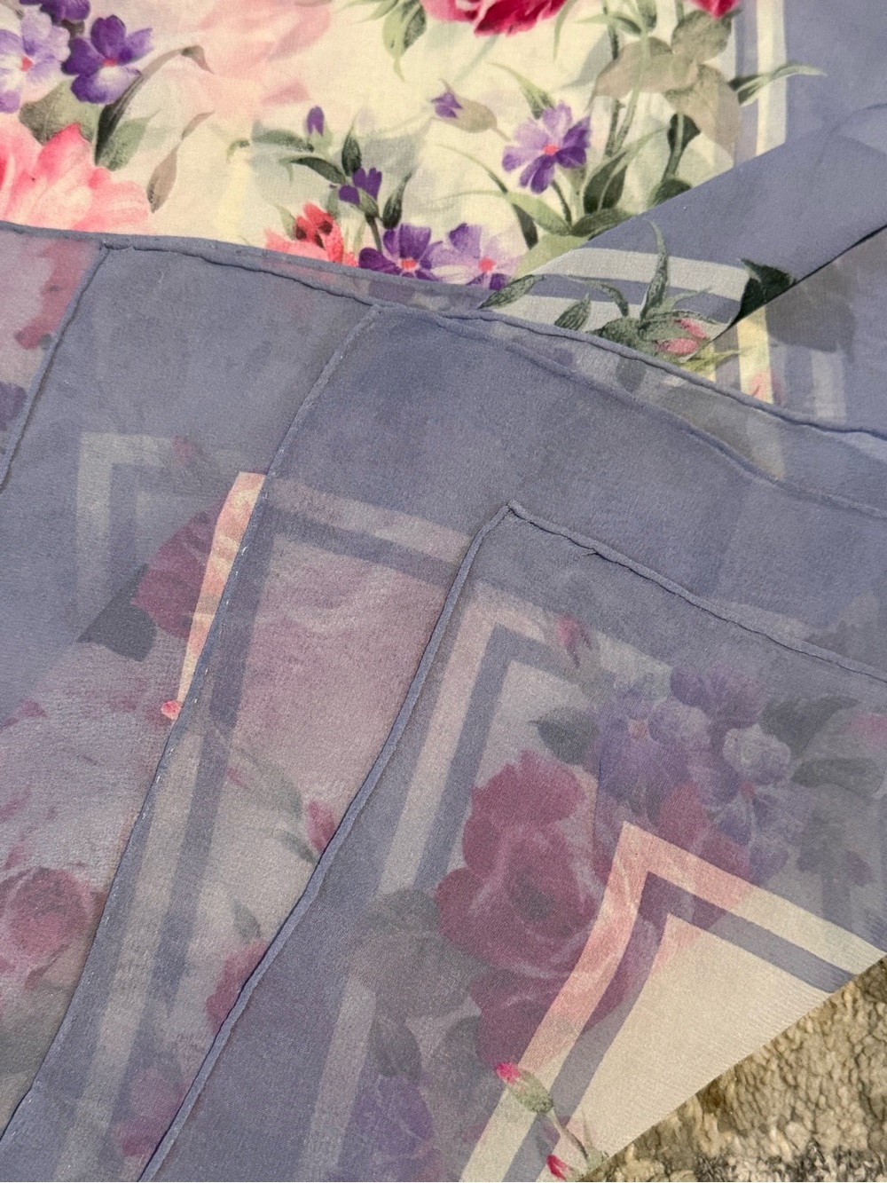 YSL Yves Saint Laurent Floral Silk Chiffon Scarf - Picture 3 of 3